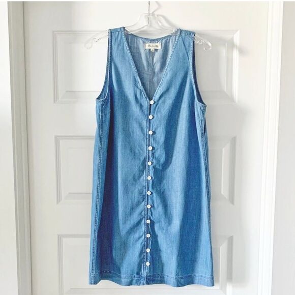 Madewell Button Front V Neck Relax Fit Blue size Extra Small - Picture 4 of 10